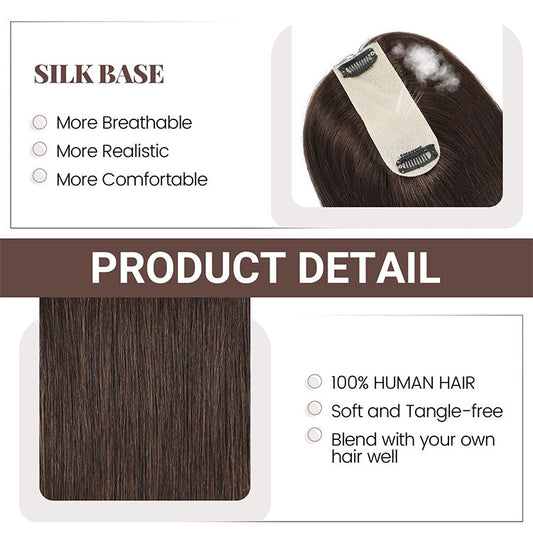 1.5"x5" Silk Base Straight Real Human Hair Toppers With Highlights