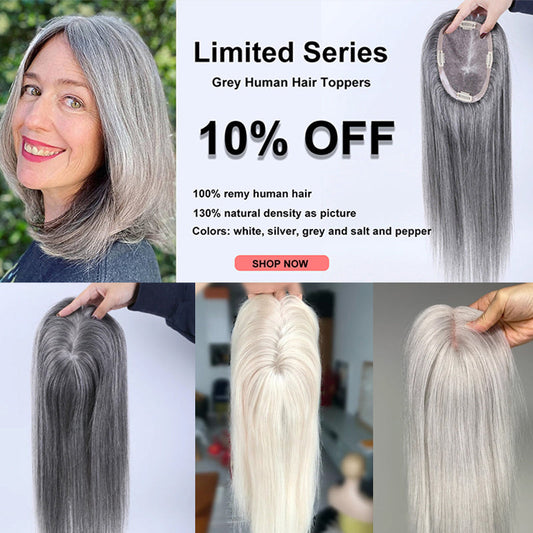100% Virgin Remy Light Silver Mono Base Human Hair Topper for Women