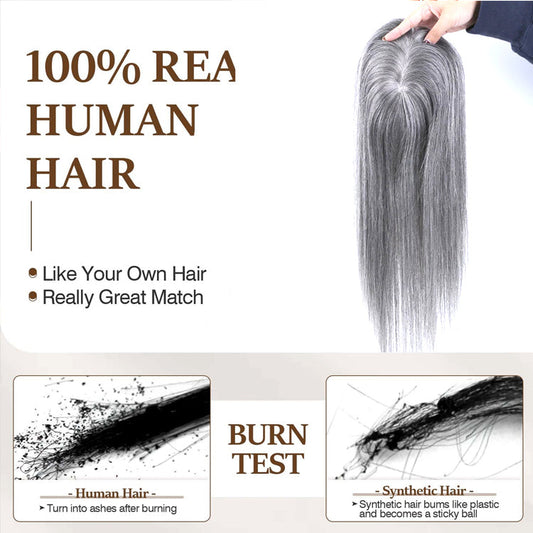 Shoulder Length Grey Full Handtied Mono Base Human Hair Topper for Women