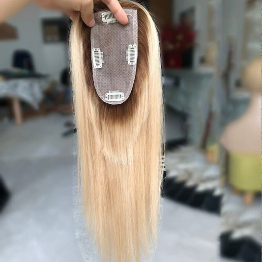 3"×5" Blonde Ombre Balayage Human Hair Topper for Women