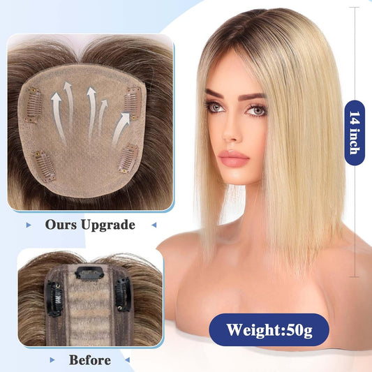 5"*5" Large Base Ombre Light Blonde Hair Toppers for Women 100% Human Hair Topper