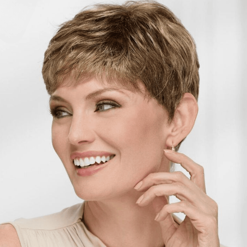 Short Pixie Cut Human Hair Topper with Bangs for Women