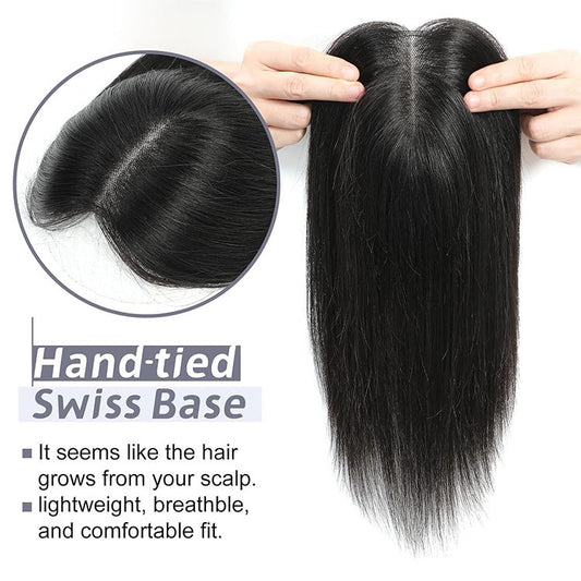 Swiss Base Straight Human Hair Toppers for Women Real Human Hair No Bangs, Hair Pieces for Thinning Hair Wiglets