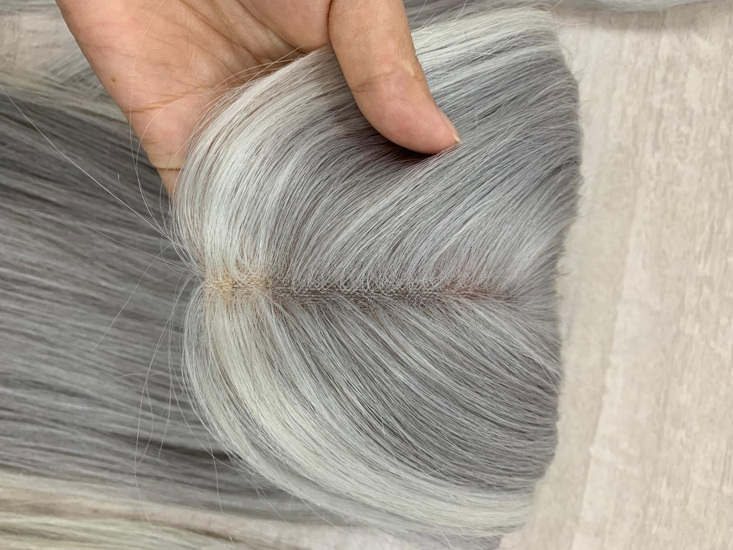 Shoulder Length Grey Full Handtied Mono Base Human Hair Topper for Women