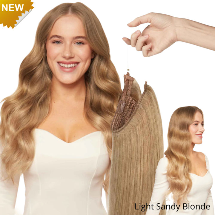 20 inch Ash Blonde Highlights Remy Human Halo Hair Extension Natural Hidden Wire