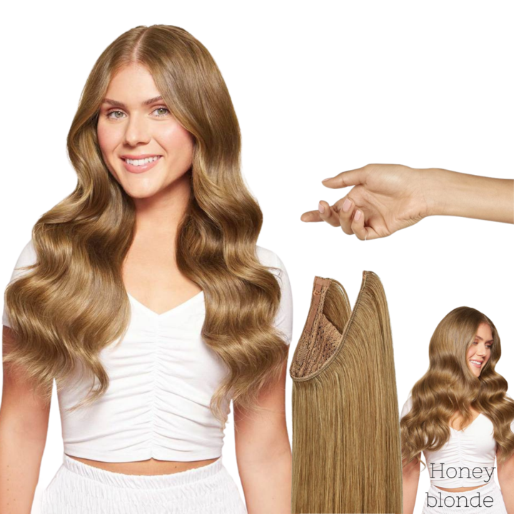 20 inch Ash Blonde Highlights Remy Human Halo Hair Extension Natural Hidden Wire