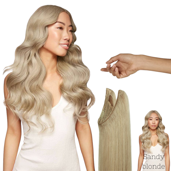 20 inch Ash Blonde Highlights Remy Human Halo Hair Extension Natural Hidden Wire