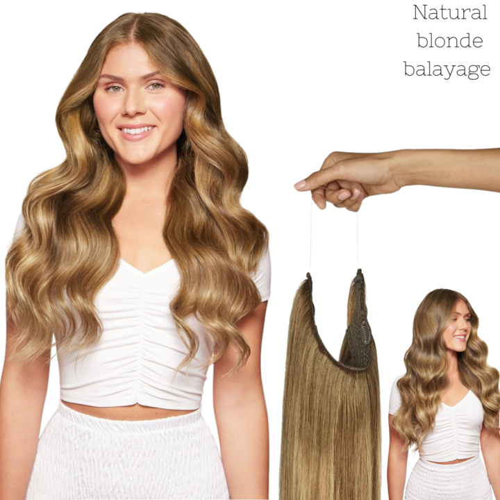 20 inch Ash Blonde Highlights Remy Human Halo Hair Extension Natural Hidden Wire