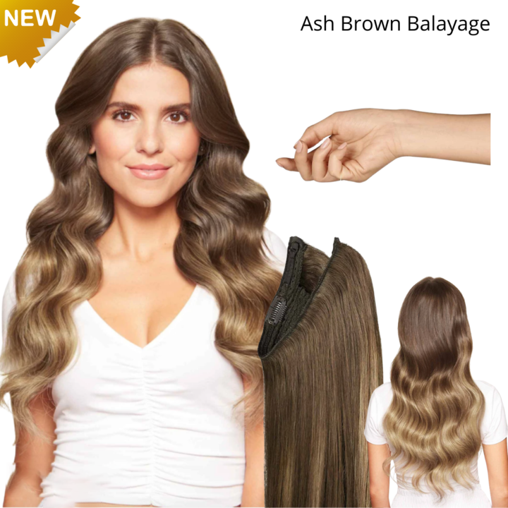 20 inch Ash Blonde Highlights Remy Human Halo Hair Extension Natural Hidden Wire