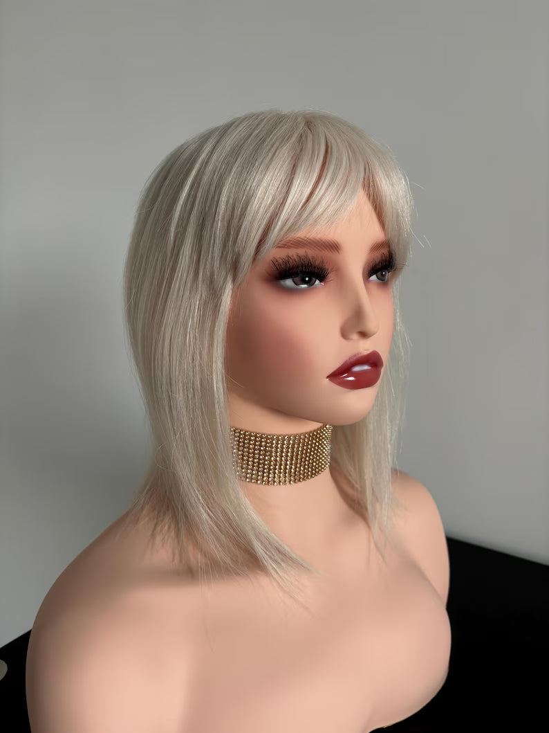 100% Virgin Remy Light Silver Mono Base Human Hair Topper With Bangs for Women