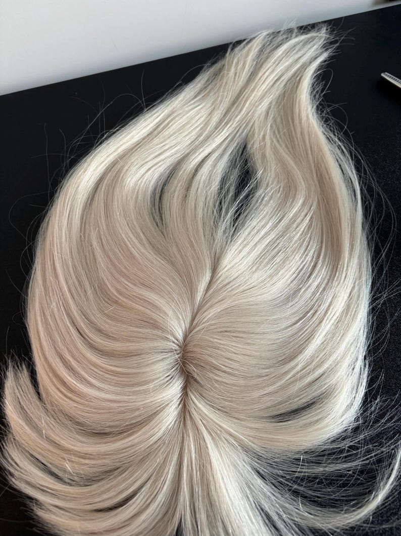 100% Virgin Remy Light Silver Mono Base Human Hair Topper With Bangs for Women