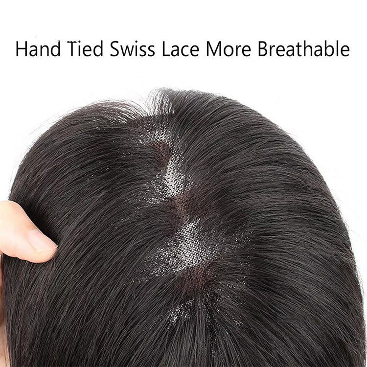 Swiss Base Straight Human Hair Toppers for Women Real Human Hair No Bangs, Hair Pieces for Thinning Hair Wiglets
