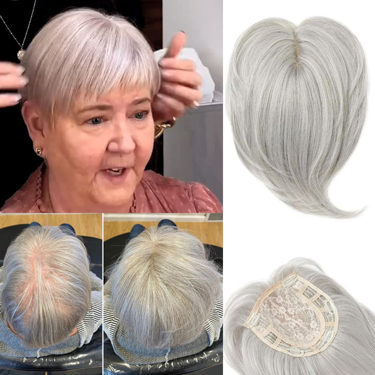 7*10cm Grey Natural Hair Topper for Women Cover and Add Hair Volume for Thinning Hair