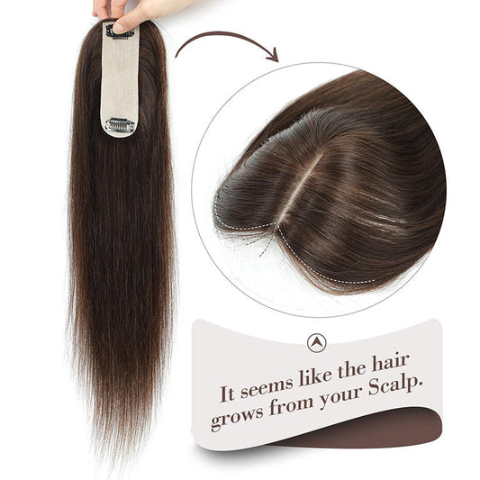 1.5"x5"  Silk Base Straight Real Human Hair Toppers  With Highlights