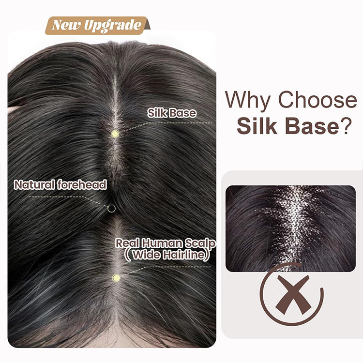 1.5"x5"  Silk Base Straight Real Human Hair Toppers  With Highlights