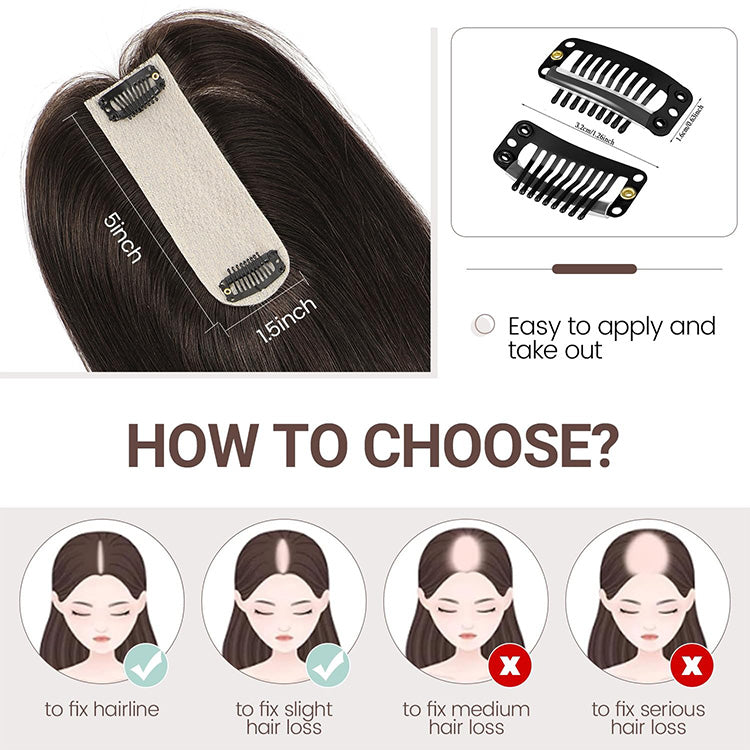 1.5"x5"  Silk Base Straight Real Human Hair Toppers  With Highlights