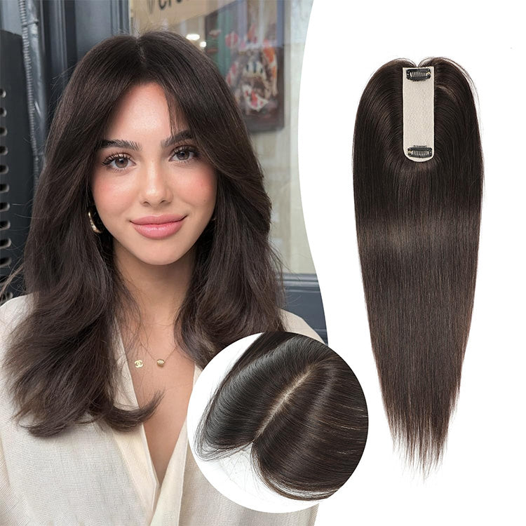 1.5"x5"  Silk Base Straight Real Human Hair Toppers  With Highlights