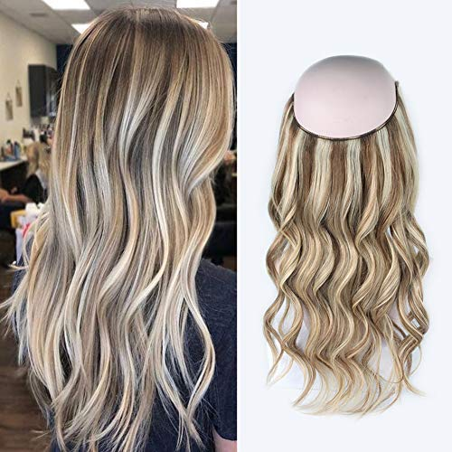 20 inch Ash Blonde Highlights Remy Human Halo Hair Extension Natural Hidden Wire