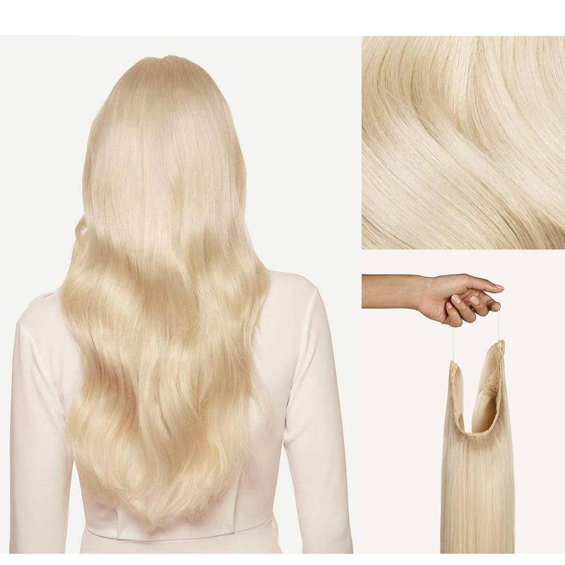 20 inch Ash Blonde Highlights Remy Human Halo Hair Extension Natural Hidden Wire
