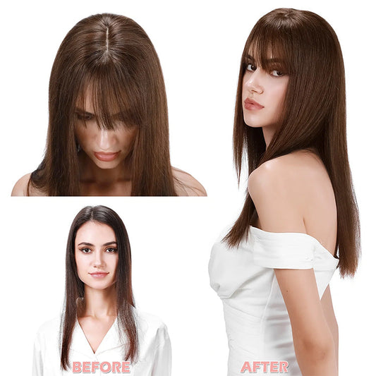 Straight Human Hair Toppers for Women Real Human Hair With Bangs, Hair Pieces for Thinning Hair Wiglets