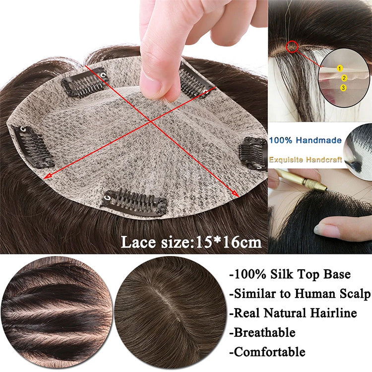 Straight Human Hair Toppers for Women Real Human Hair With Bangs, Hair Pieces for Thinning Hair Wiglets