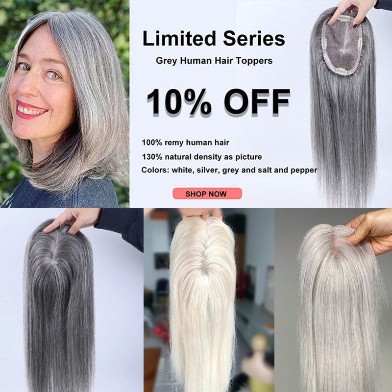100% Virgin Remy Light Silver Mono Base Human Hair Topper for Women