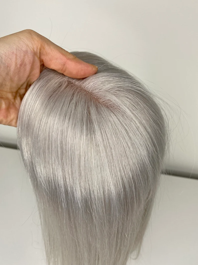 100% Virgin Remy Light Silver Mono Base Human Hair Topper for Women
