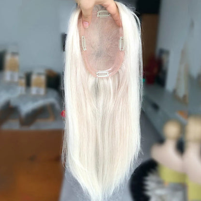 White Silver Gray Mono Base Brazilian Virgin Hair Topper For Hair Loss 【Pre Sale】