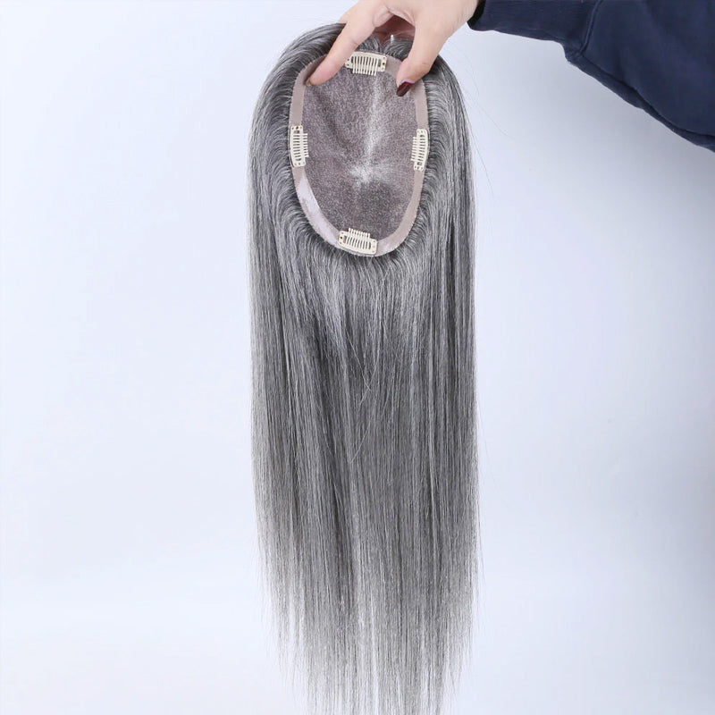 100% Virgin Remy Light Silver Mono Base Human Hair Topper for Women