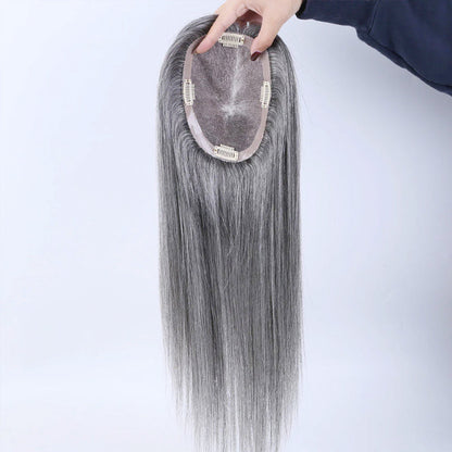100% Virgin Remy Light Silver Mono Base Human Hair Topper for Women