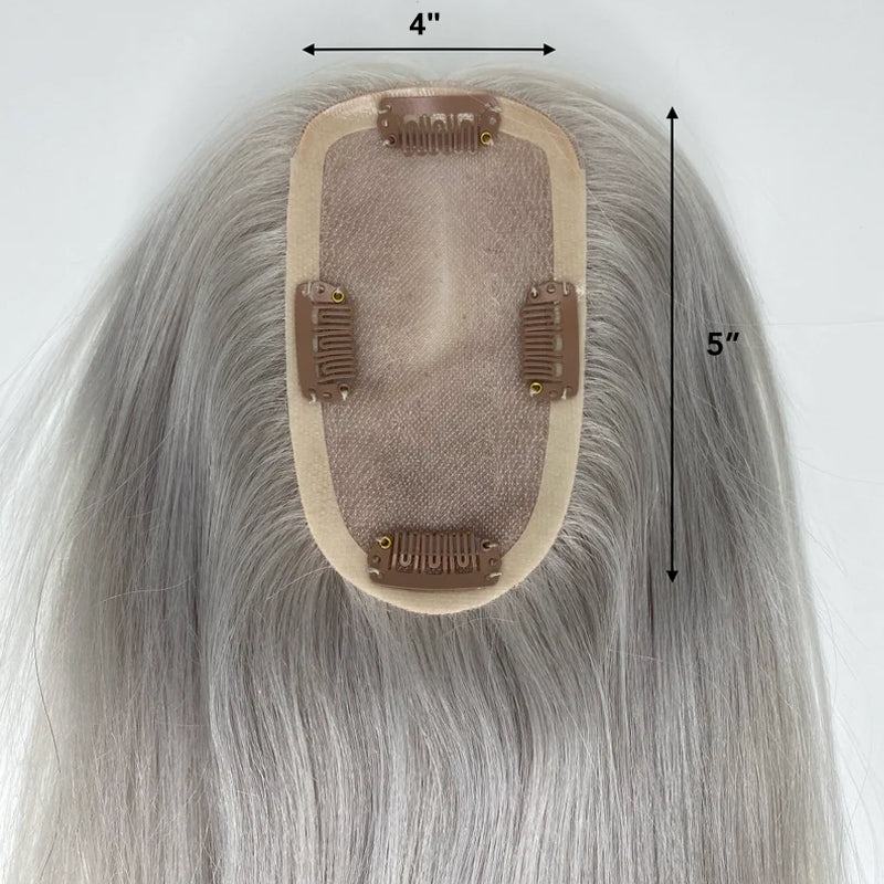 Silver Hand tied Mono Base 100% Brazilian Virgin Human Hair Topper For Women【Pre Sale】