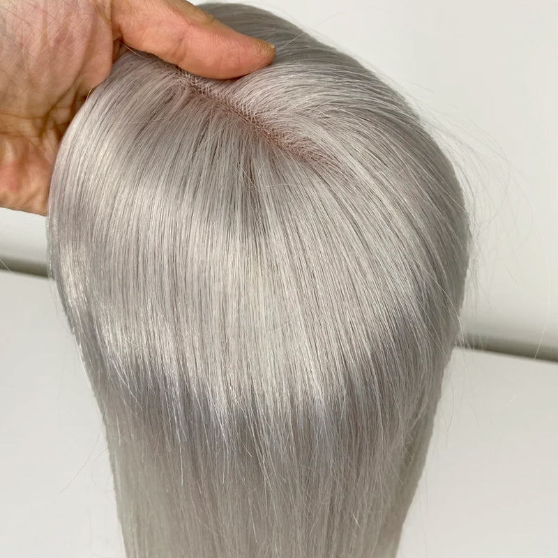 Silver Hand tied Mono Base 100% Brazilian Virgin Human Hair Topper For Women【Pre Sale】