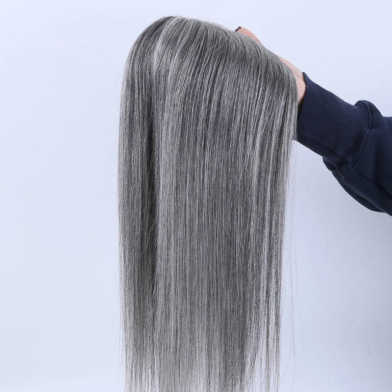 Salt and Pepper Hand tied Mono Base Remy Human Hair Topper For Women【Pre Sale】