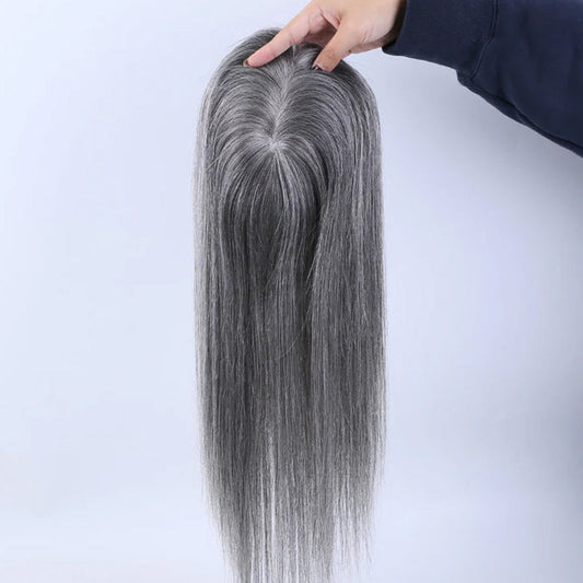 Salt and Pepper Hand tied Mono Base Remy Human Hair Topper For Women【Pre Sale】