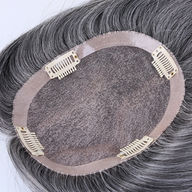 Salt and Pepper Hand tied Mono Base Remy Human Hair Topper For Women【Pre Sale】