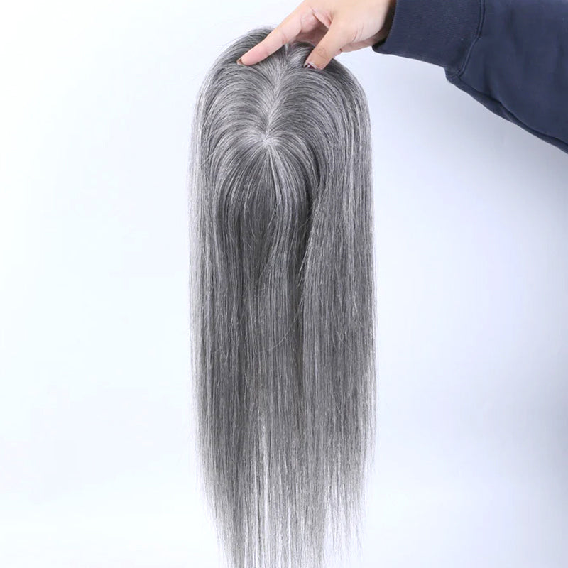 100% Virgin Remy Light Silver Mono Base Human Hair Topper for Women