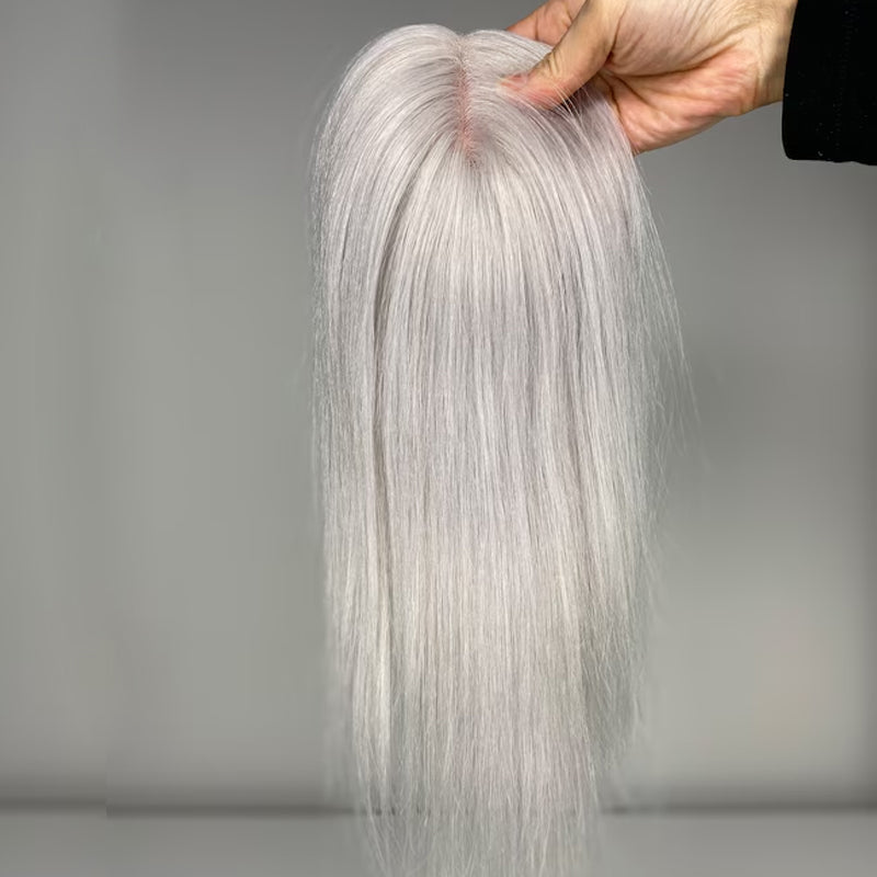 100% Virgin Remy Light Silver Mono Base Human Hair Topper for Women