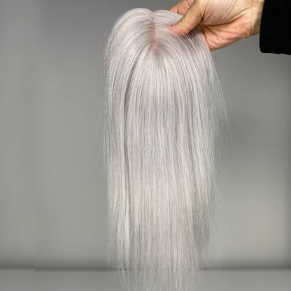 100% Virgin Remy Light Silver Mono Base Human Hair Topper for Women