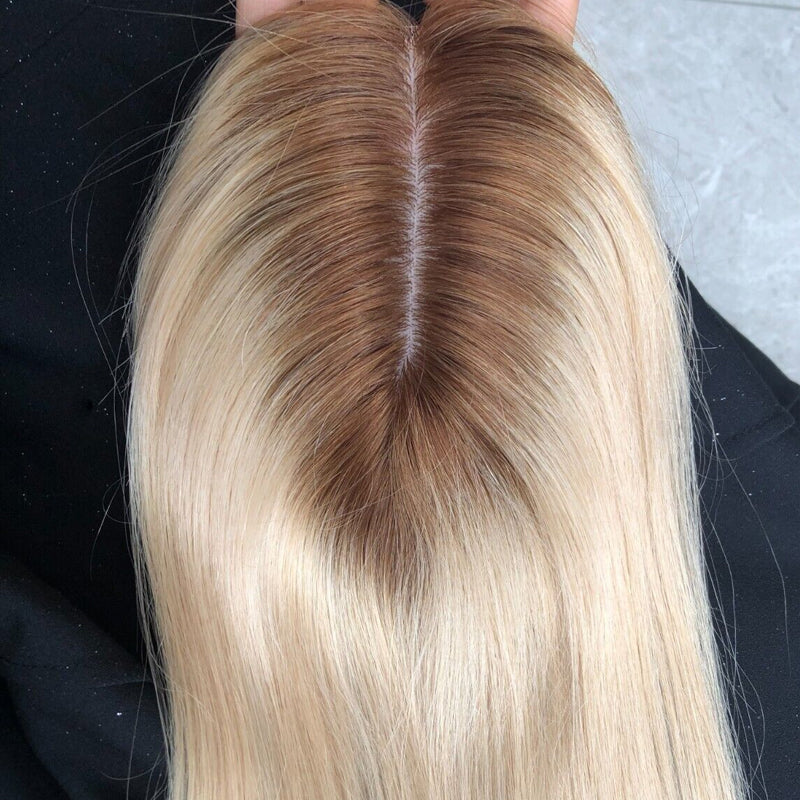 3"×5" Blonde Ombre Balayage Human Hair Topper for Women