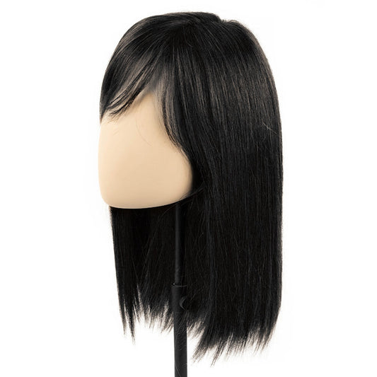 9x14cm Hand Tied Silk Base Hair Toppers for Women Real Human Hair with Bangs