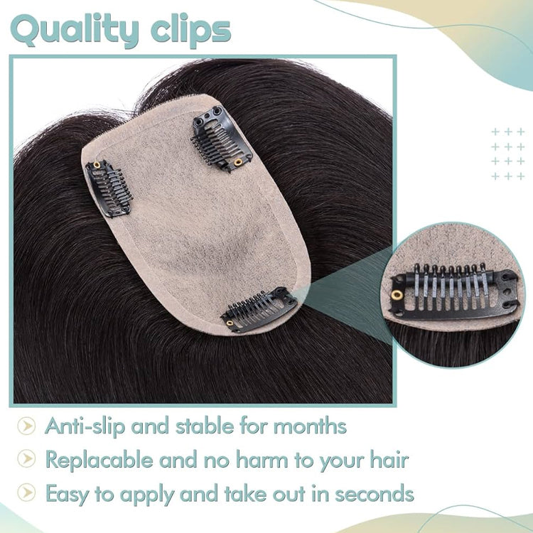 9x14cm Hand Tied Silk Base Hair Toppers for Women Real Human Hair with Bangs