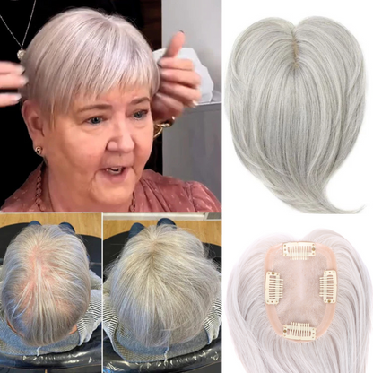 7*10cm Grey Natural Hair Topper for Women Cover and Add Hair Volume for Thinning Hair