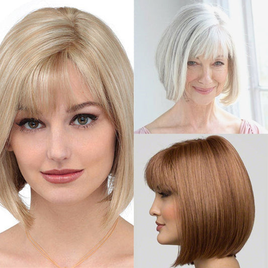 Nbelle Unique Design Straight Human Hair with Bangs Hair Topper for Women