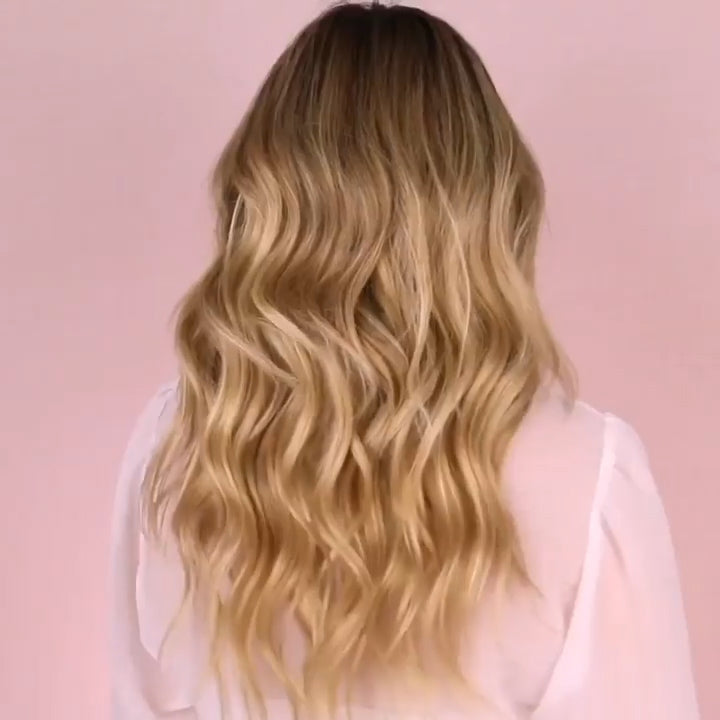 20 inch Ash Blonde Highlights Remy Human Halo Hair Extension Natural Hidden Wire