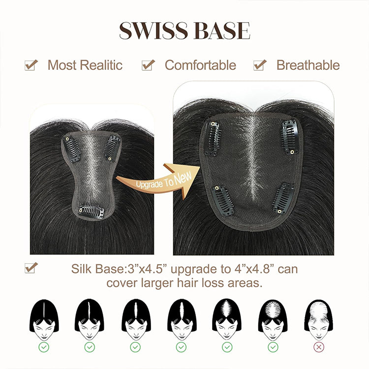 Swiss Base Straight Human Hair Toppers for Women Real Human Hair No Bangs, Hair Pieces for Thinning Hair Wiglets