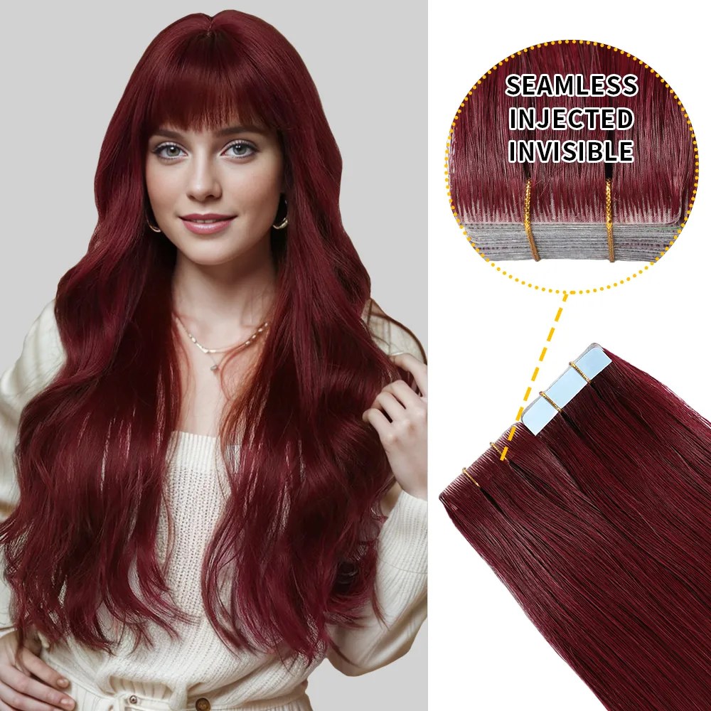 Seamless Hand-Tied Invisible Tape In Hair Extension 20Pcs Virgin Human Hair