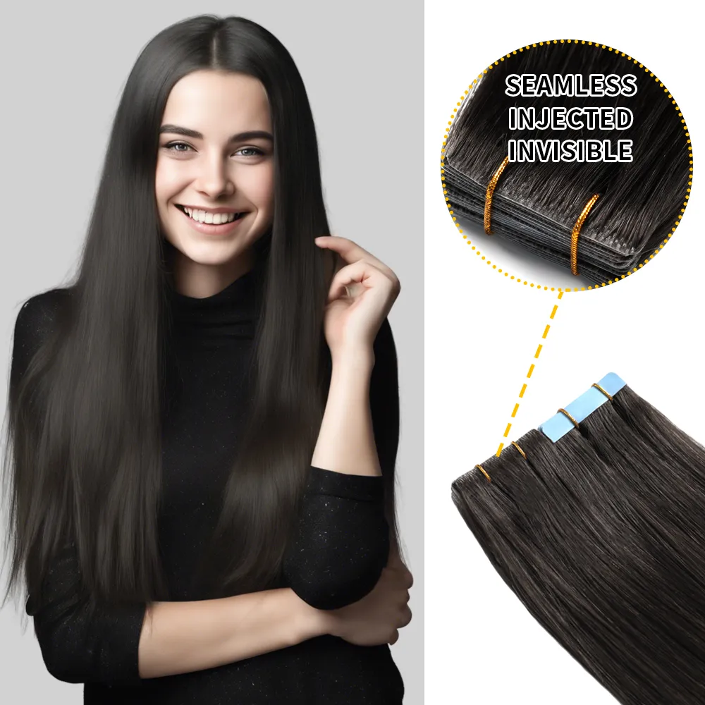 Straight Seamless Invisible High Quality Tape In Human Hair Extensions