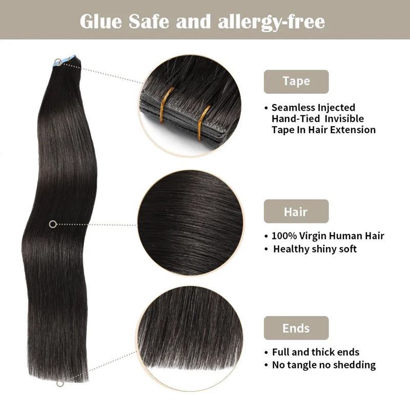 Straight Seamless Invisible High Quality Tape In Human Hair Extensions