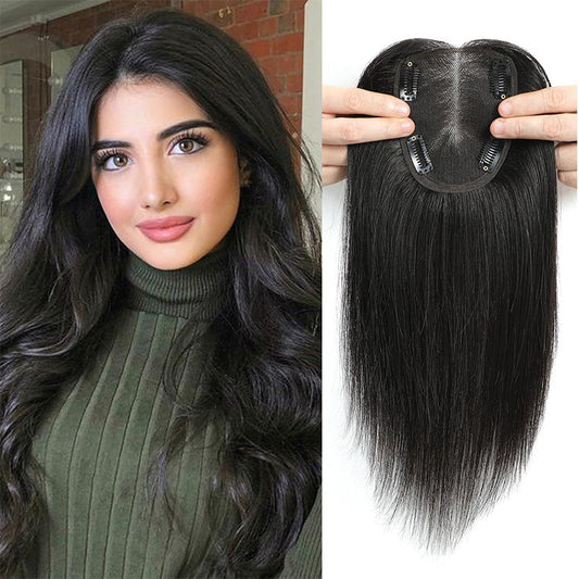 Swiss Base Straight Human Hair Toppers for Women Real Human Hair No Bangs, Hair Pieces for Thinning Hair Wiglets