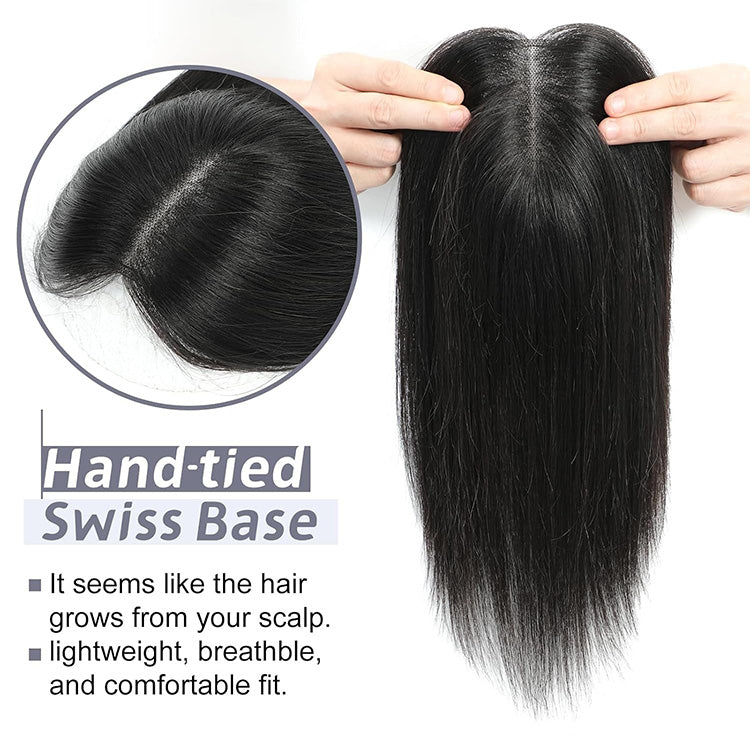 Swiss Base Straight Human Hair Toppers for Women Real Human Hair No Bangs, Hair Pieces for Thinning Hair Wiglets